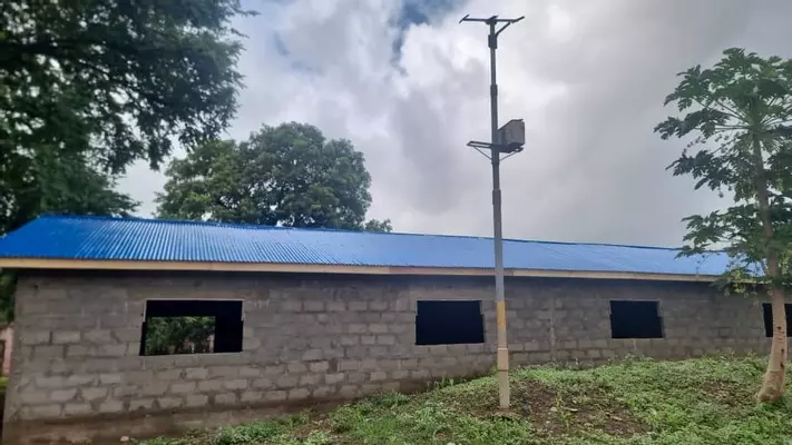 The rear view of the new building.